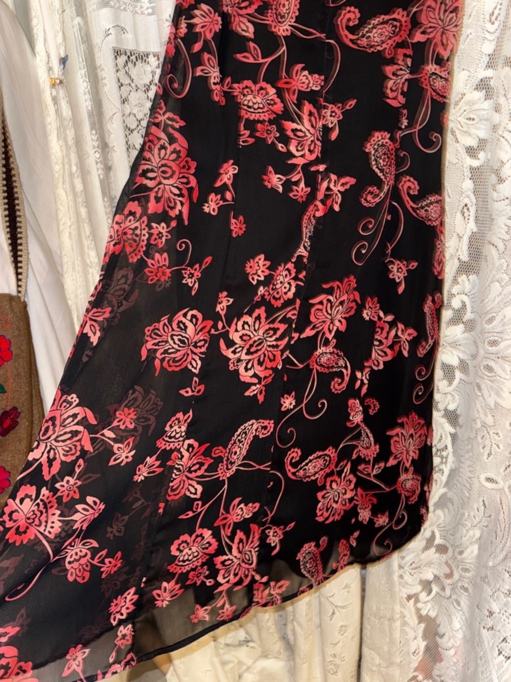 Studio I Black Midi Dress with Red Floral Print - Picture 6 of 6